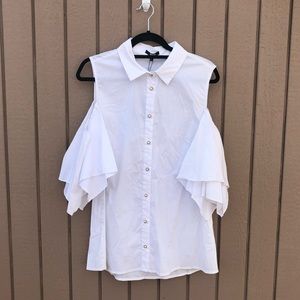 NWT Tesoro Moda Open Shoulder Button Up Size L